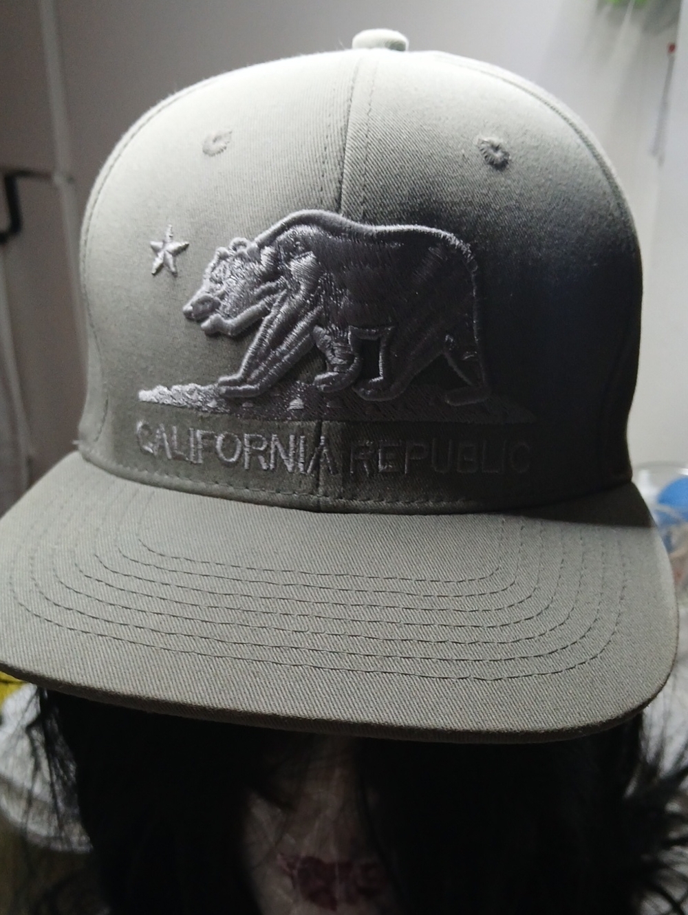 California Bear SILVER EMBROIDERED  Baseball Hat - Olive Green